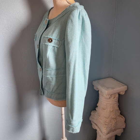 Lilly Pulitzer teal Blazer/jacket frayed raw edging detailing  A73 - Picture 2 of 10